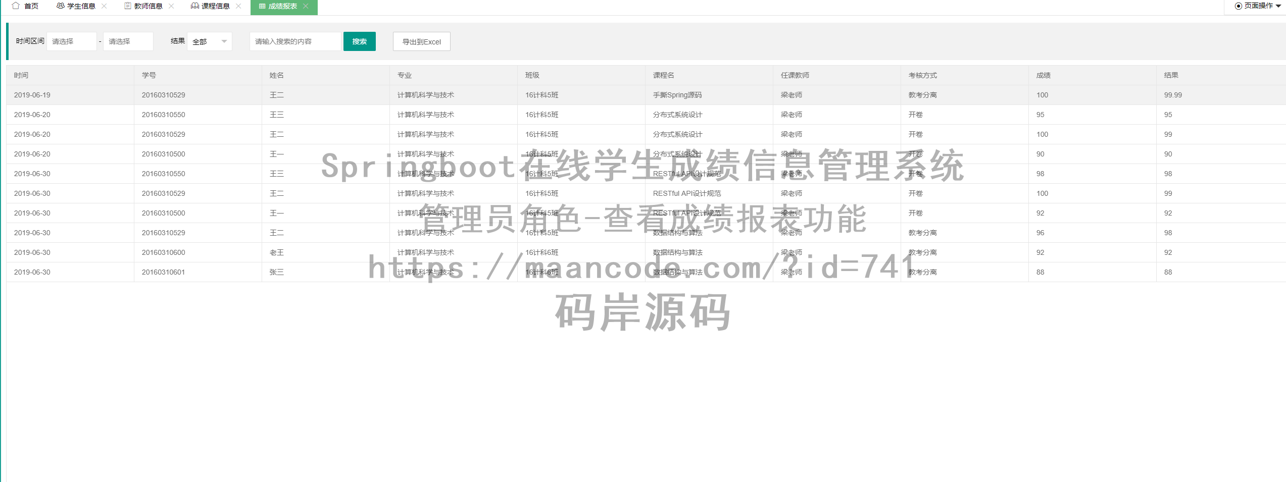 管理员角色-查看成绩报表