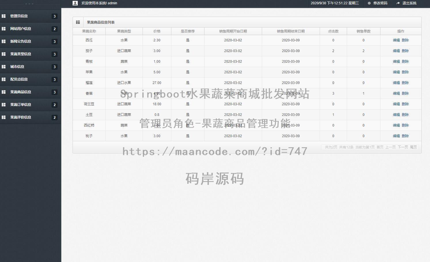 管理员角色-果蔬商品管理