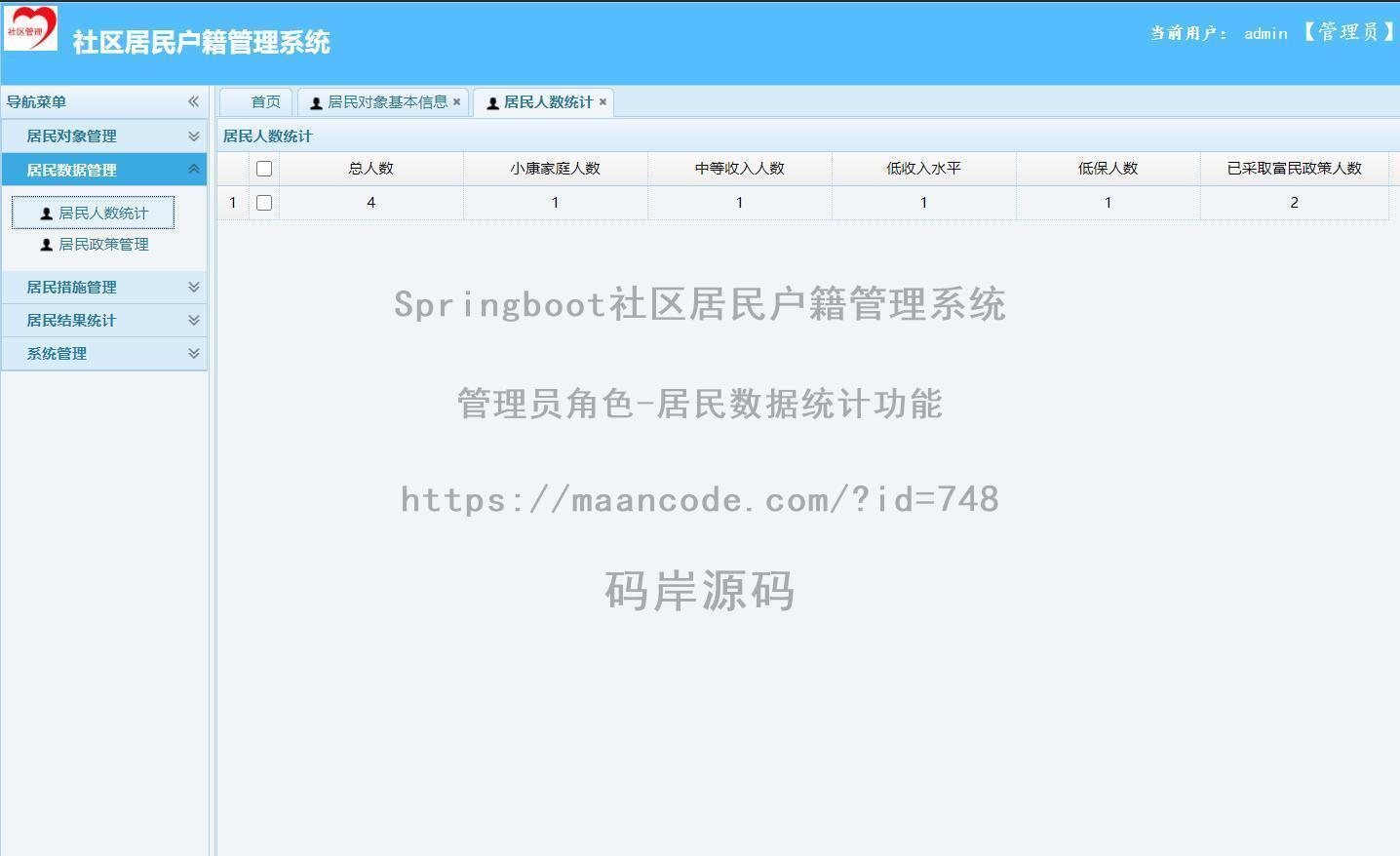 管理员角色-居民数据统计