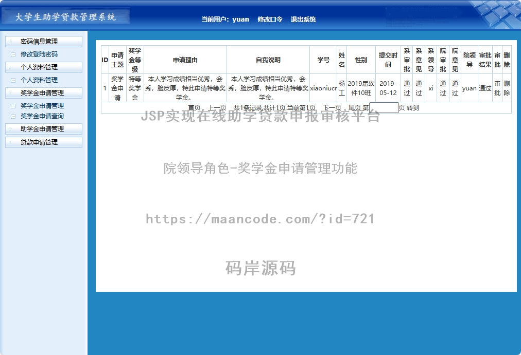 院领导角色-奖学金申请管理