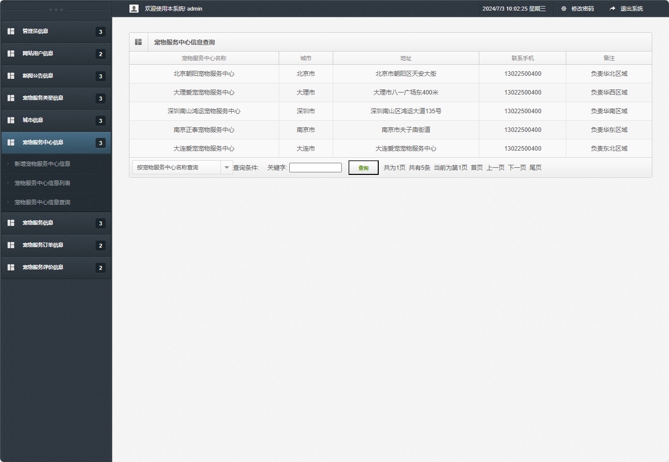 基于协同过滤的宠物医疗美容服务推荐系统 - 宠物服务中心信息查询.png界面截图
