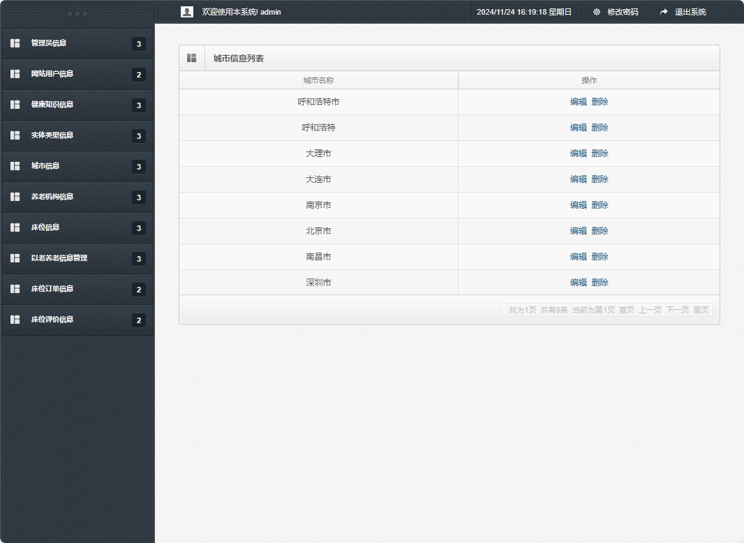 基于SSM框架的老年公寓服务管理系统 - 城市信息管理.png界面截图