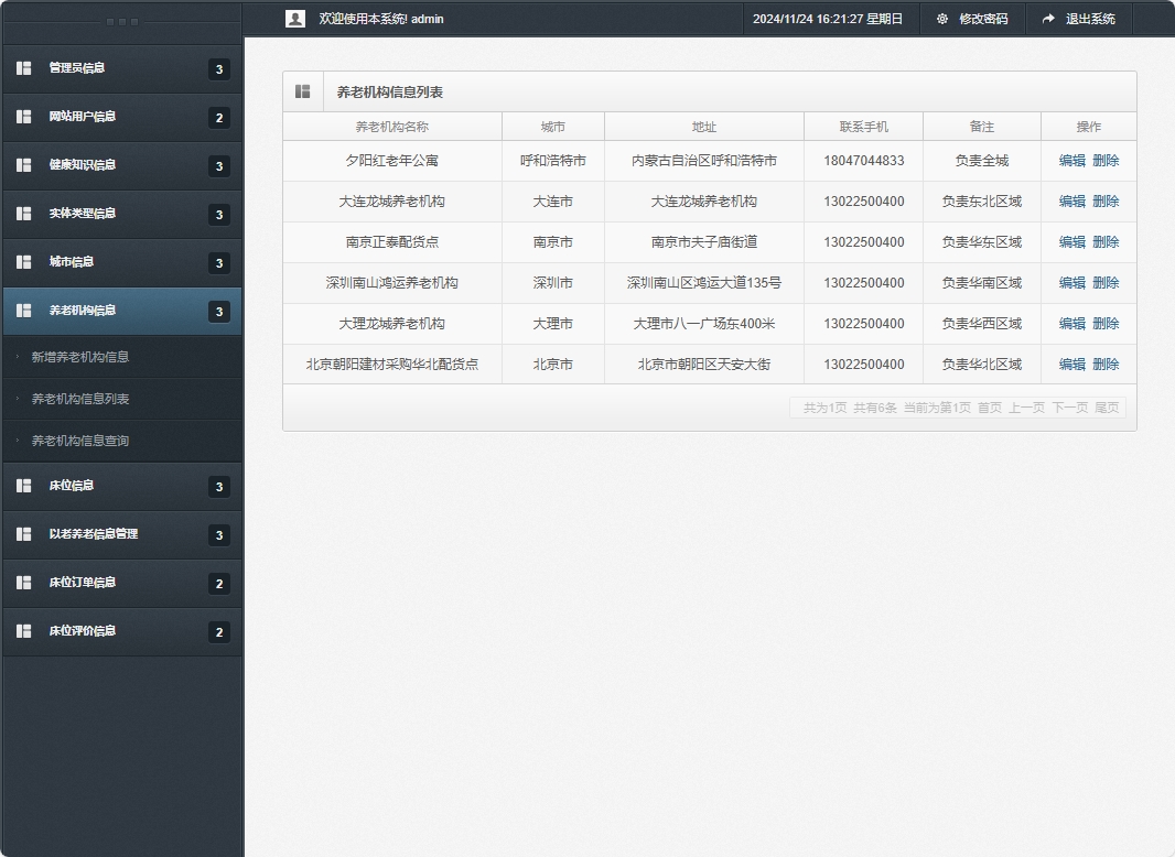 基于SSM框架的老年公寓服务管理系统 - 养老机构信息管理.png界面截图