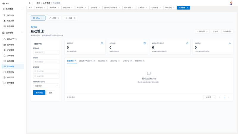 SpringBoot+Vue实现潮流电子产品商城 - 互动管理界面截图