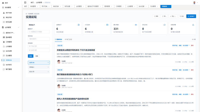 SpringBoot+Vue实现潮流电子产品商城 - 交流论坛界面截图