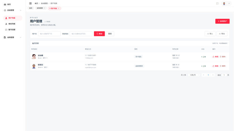 SpringBoot+Vue实现宠物商城系统 - 用户列表界面截图