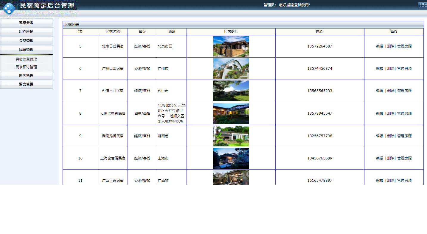 基于JSP+Servlet的民宿预订与信息管理平台 - 民宿信息管理.png界面截图