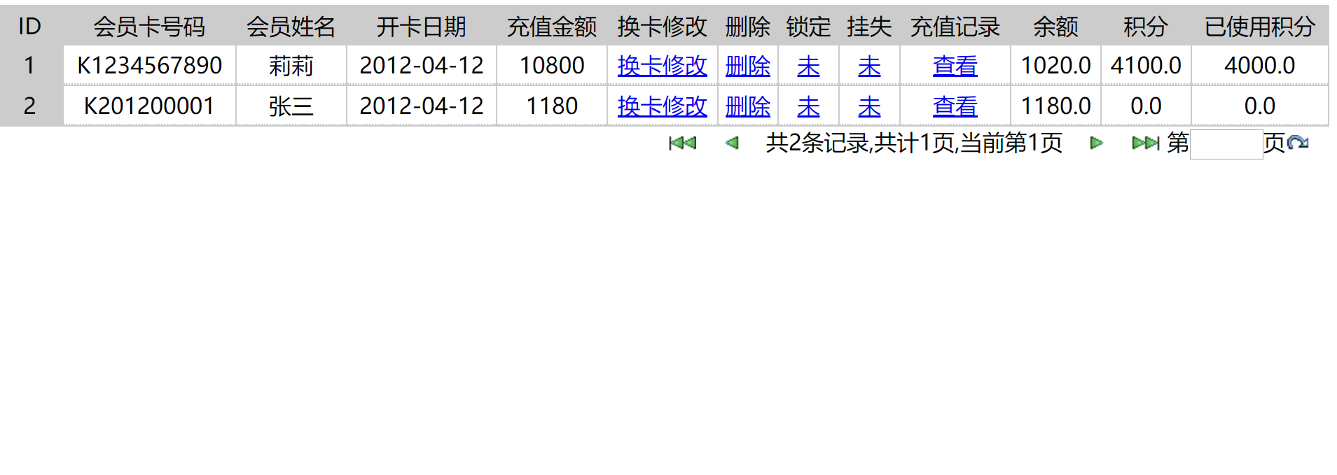 基于JSP+Servlet的会员卡积分管理系统 - 会员卡管理.png界面截图
