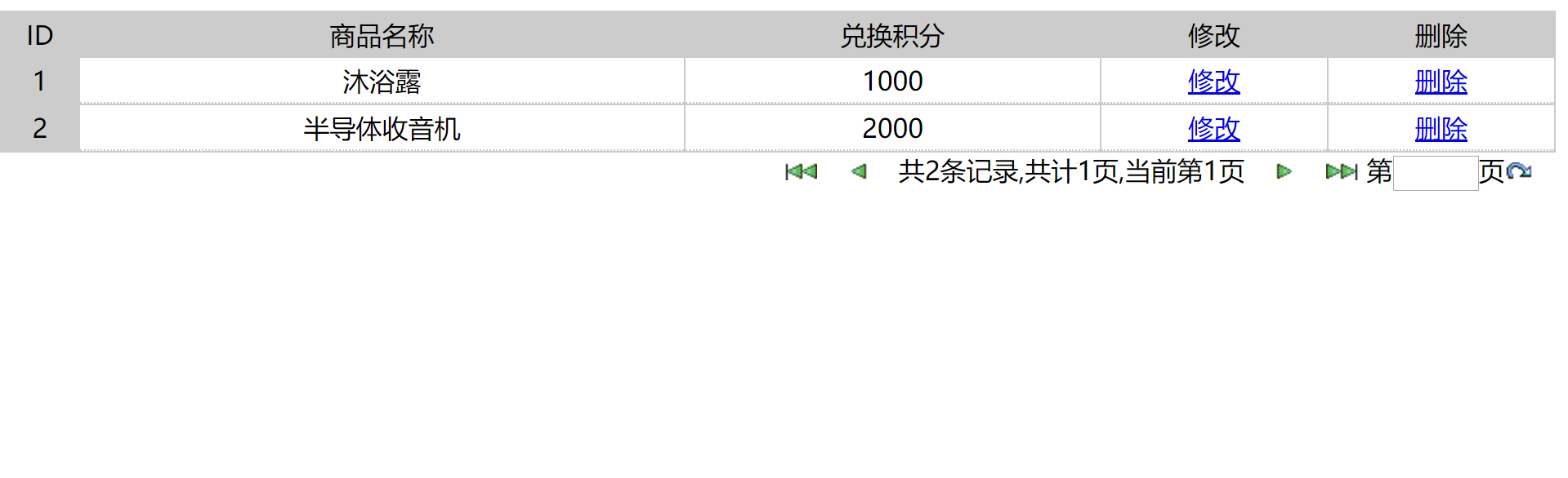 基于JSP+Servlet的会员卡积分管理系统 - 积分兑换商品.png界面截图