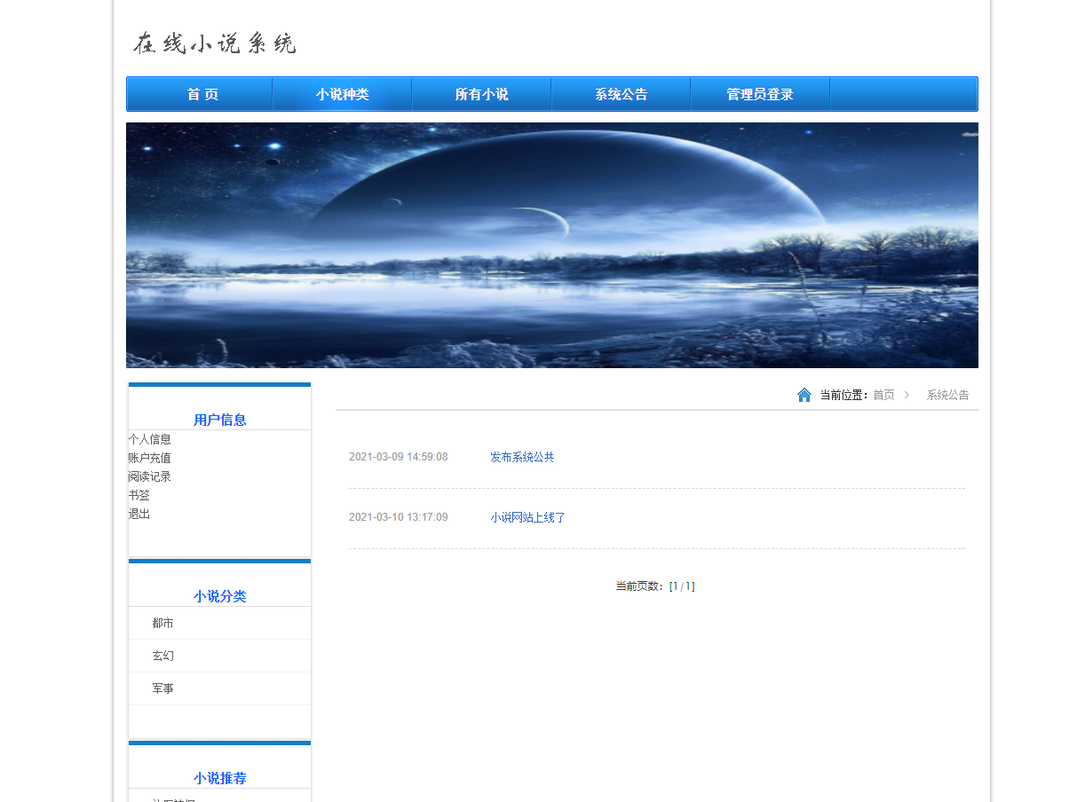 基于JSP+Servlet的小说在线阅读平台 - 查看系统公告.png界面截图