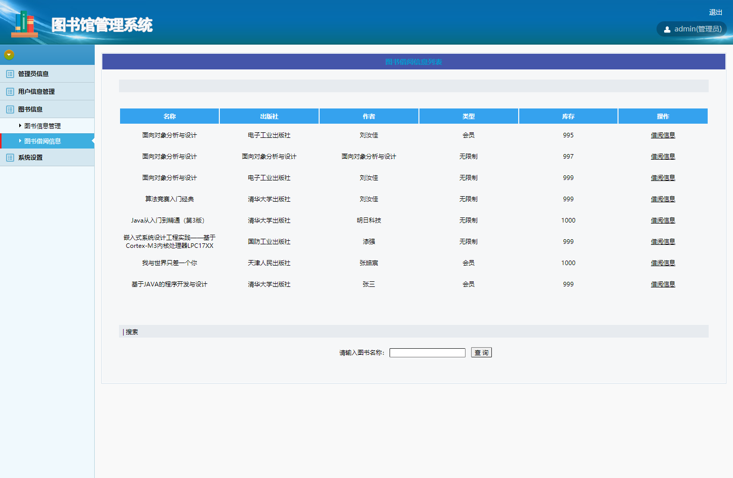 借阅信息查看界面