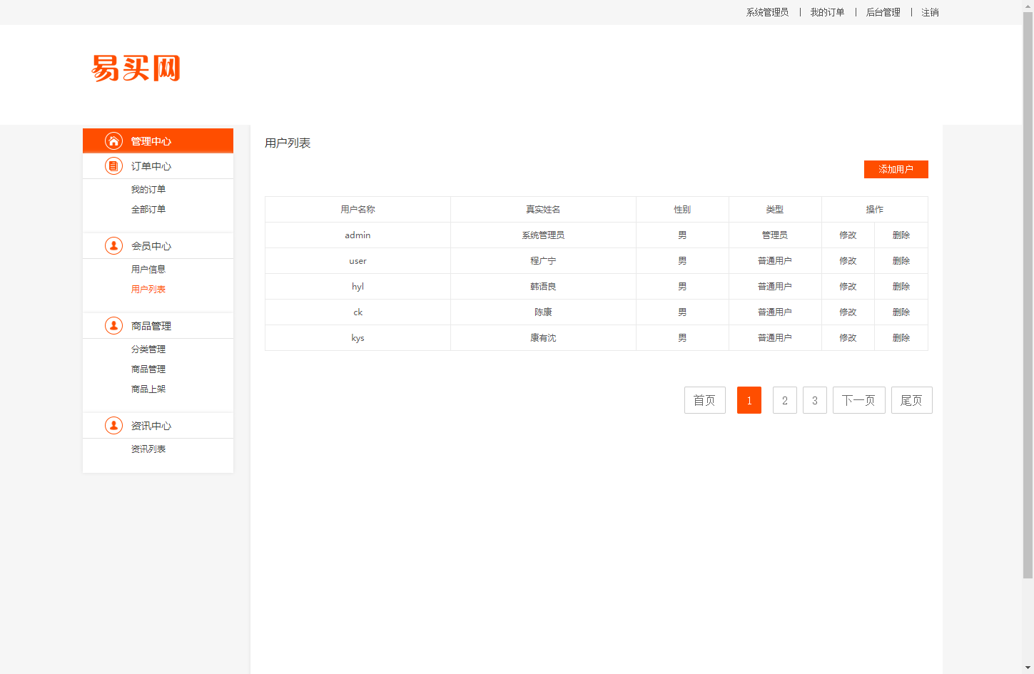 基于JSP+Servlet的在线百货商城系统 - 用户列表.png界面截图
