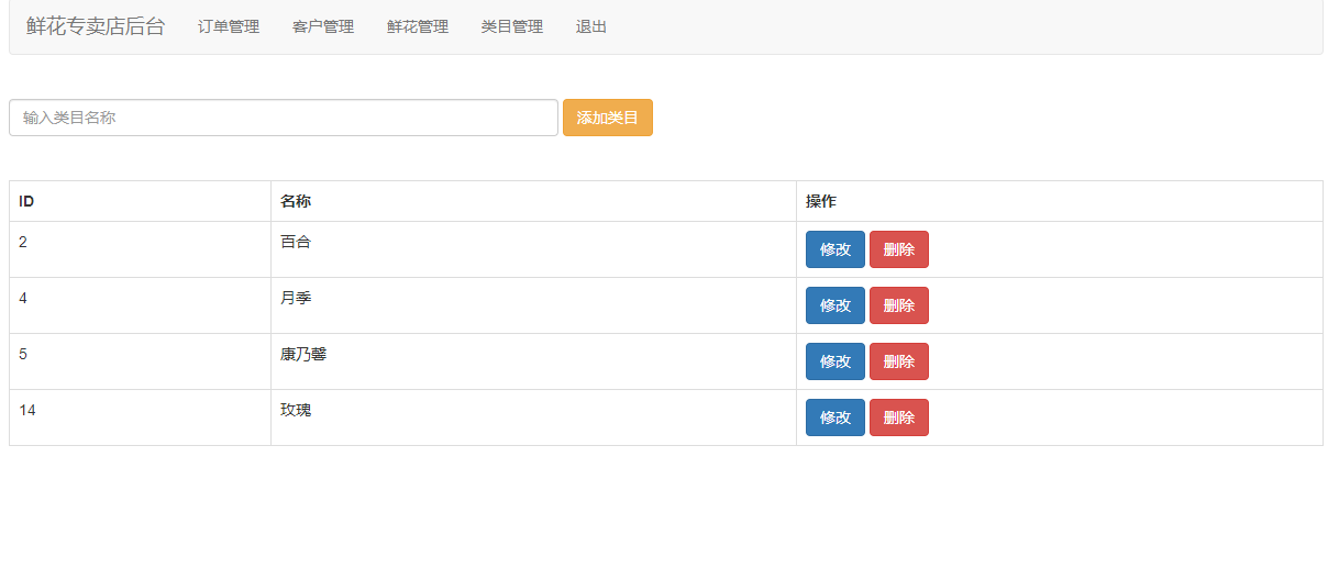 基于JSP+Servlet的在线鲜花商城系统 - 鲜花类目管理.png界面截图