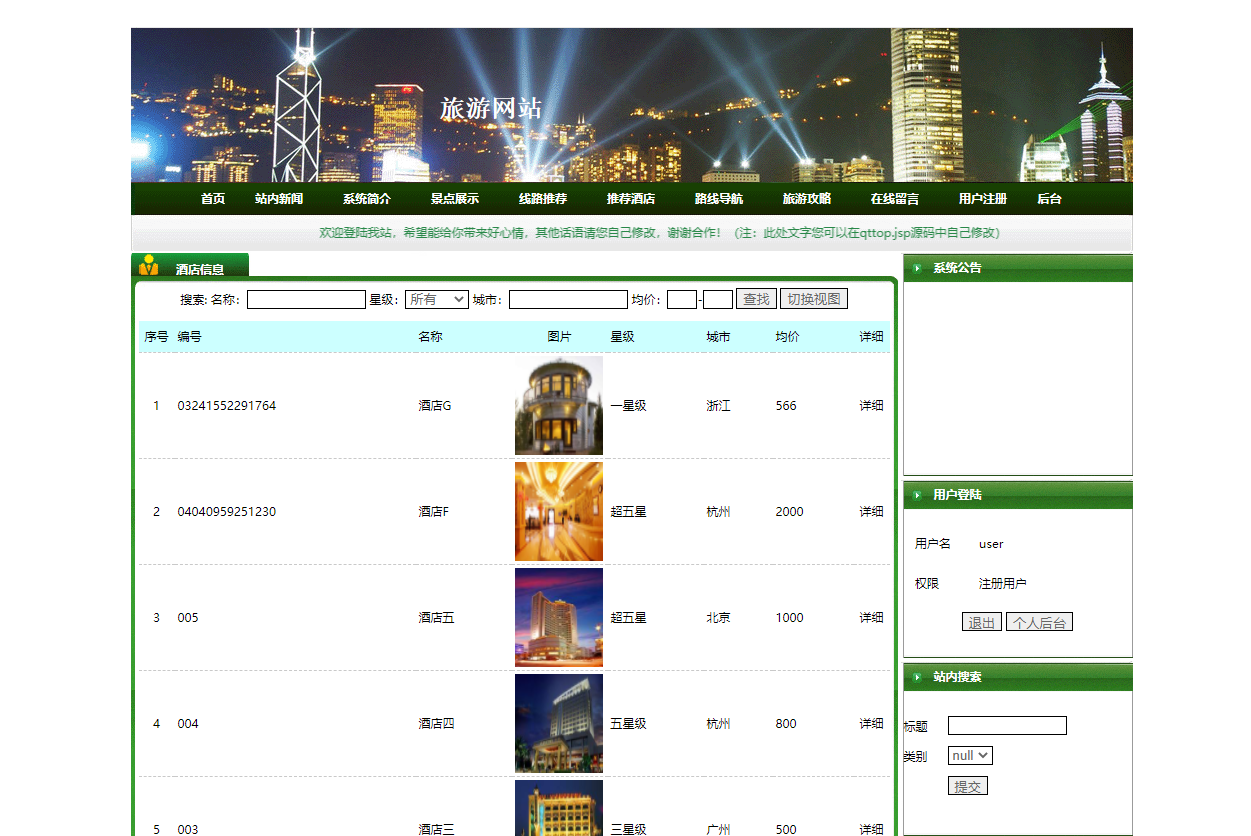 基于JSP+Servlet的在线旅游预订服务平台 - 查看推荐酒店.png界面截图