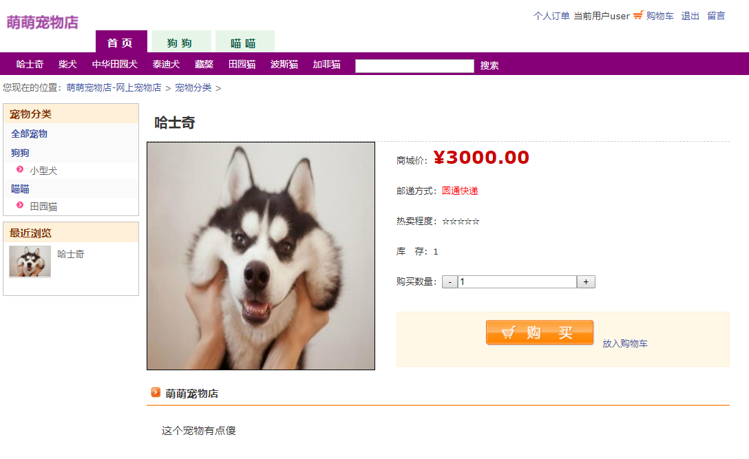 基于JSP+Servlet的宠物用品在线商城系统 - 详情页.png界面截图