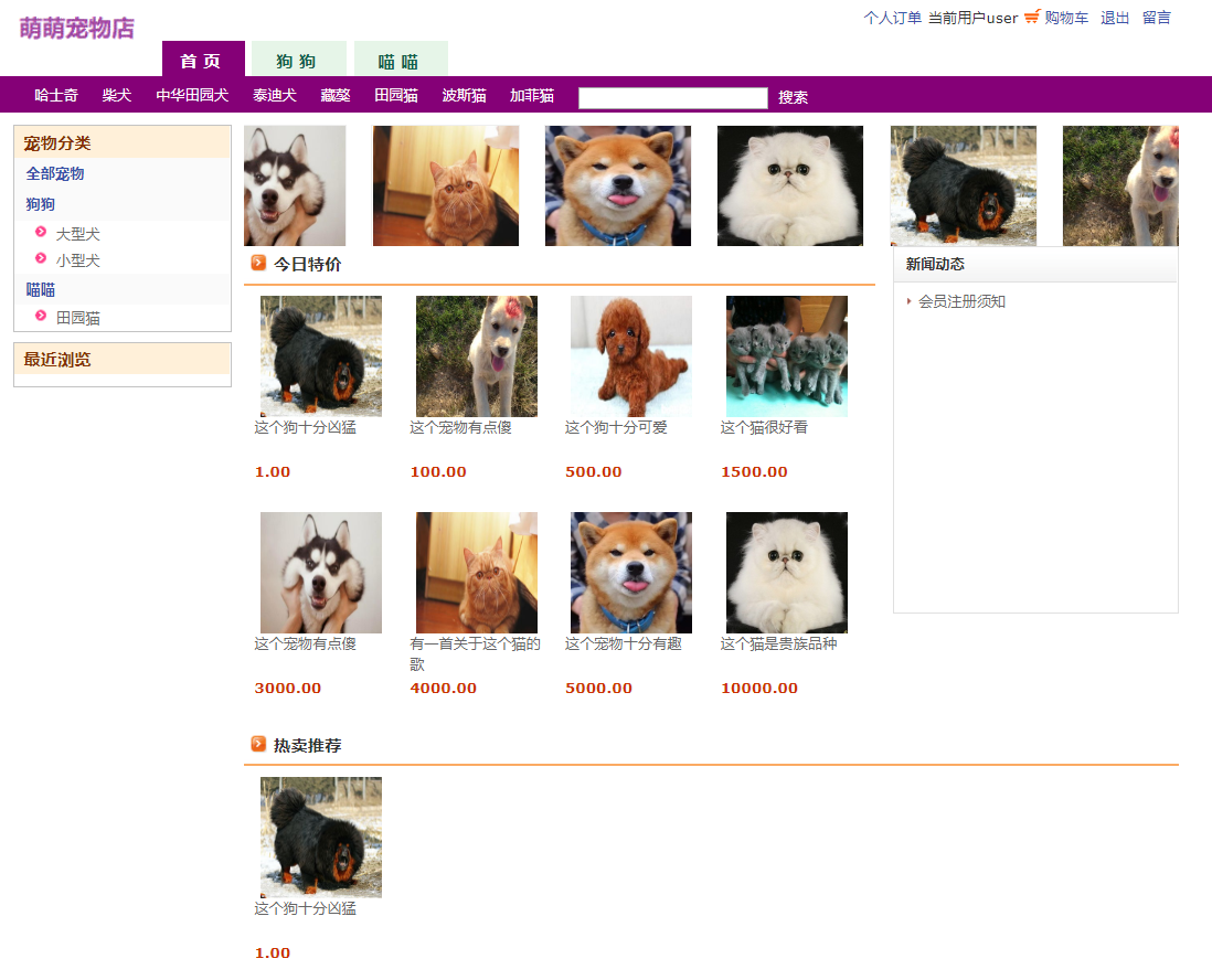 基于JSP+Servlet的宠物用品在线商城系统 - 首页.png界面截图