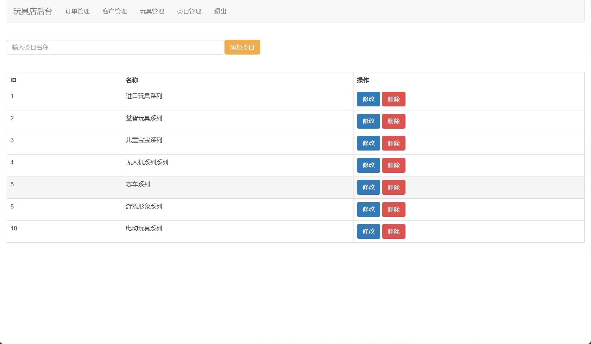 基于JSP+Servlet的在线毛绒玩具商城系统 - 类目管理.jpg界面截图