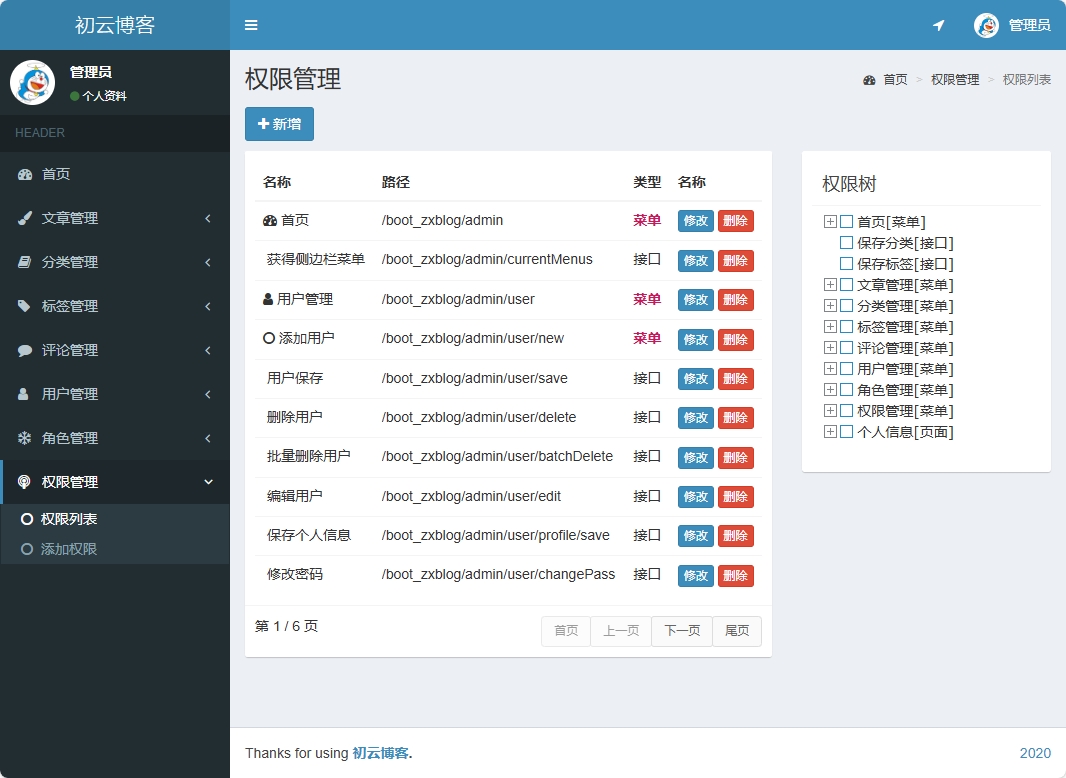 基于SpringBoot的博客内容与用户管理系统 - 权限管理.png界面截图