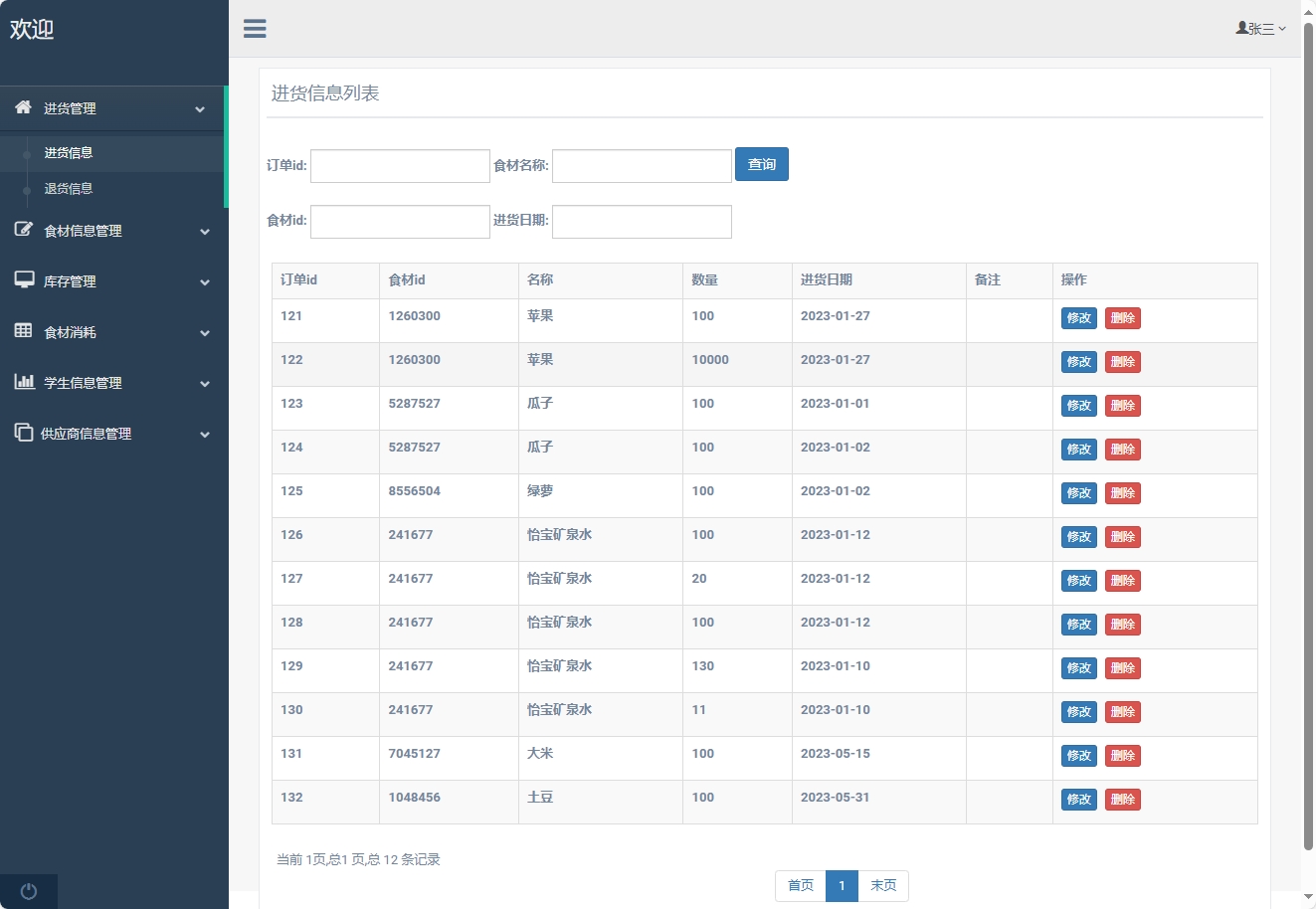 基于SpringBoot的食堂窗口销售与库存管理平台 - 进货管理.png界面截图