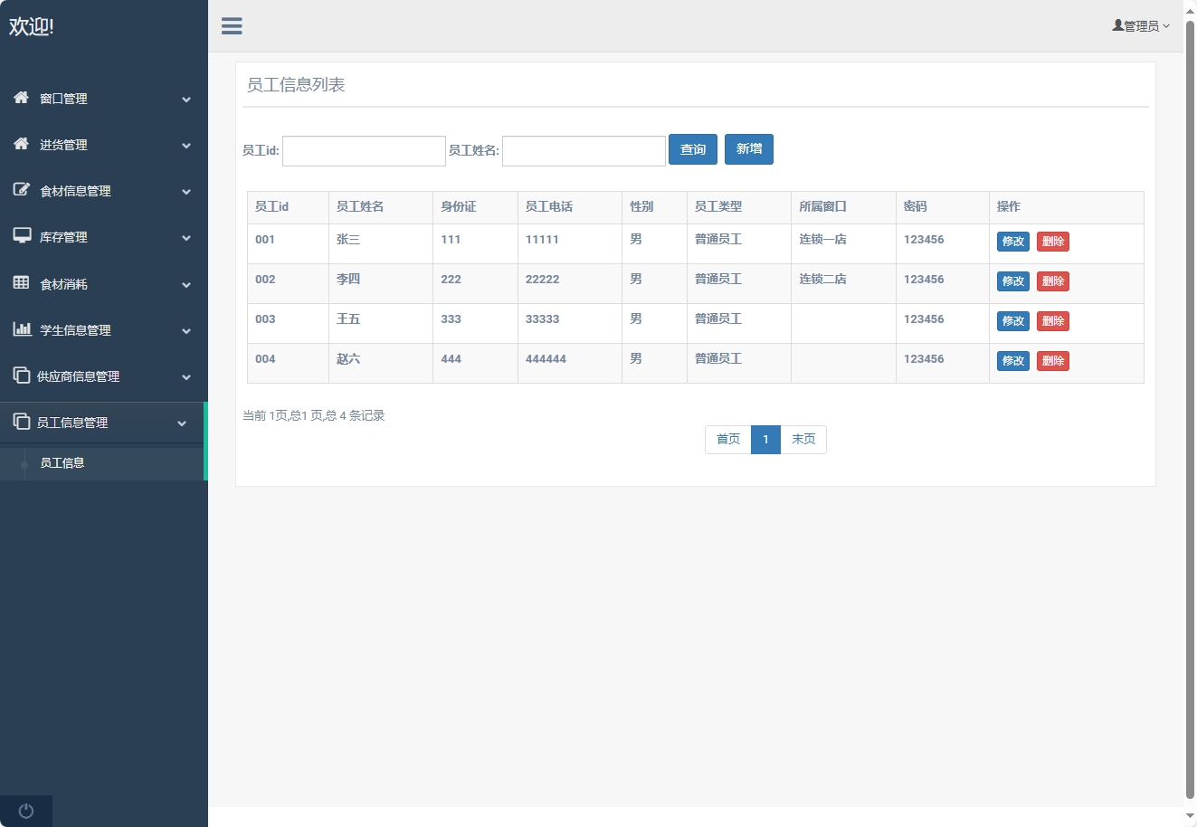基于SpringBoot的食堂窗口销售与库存管理平台 - 员工信息管理.png界面截图