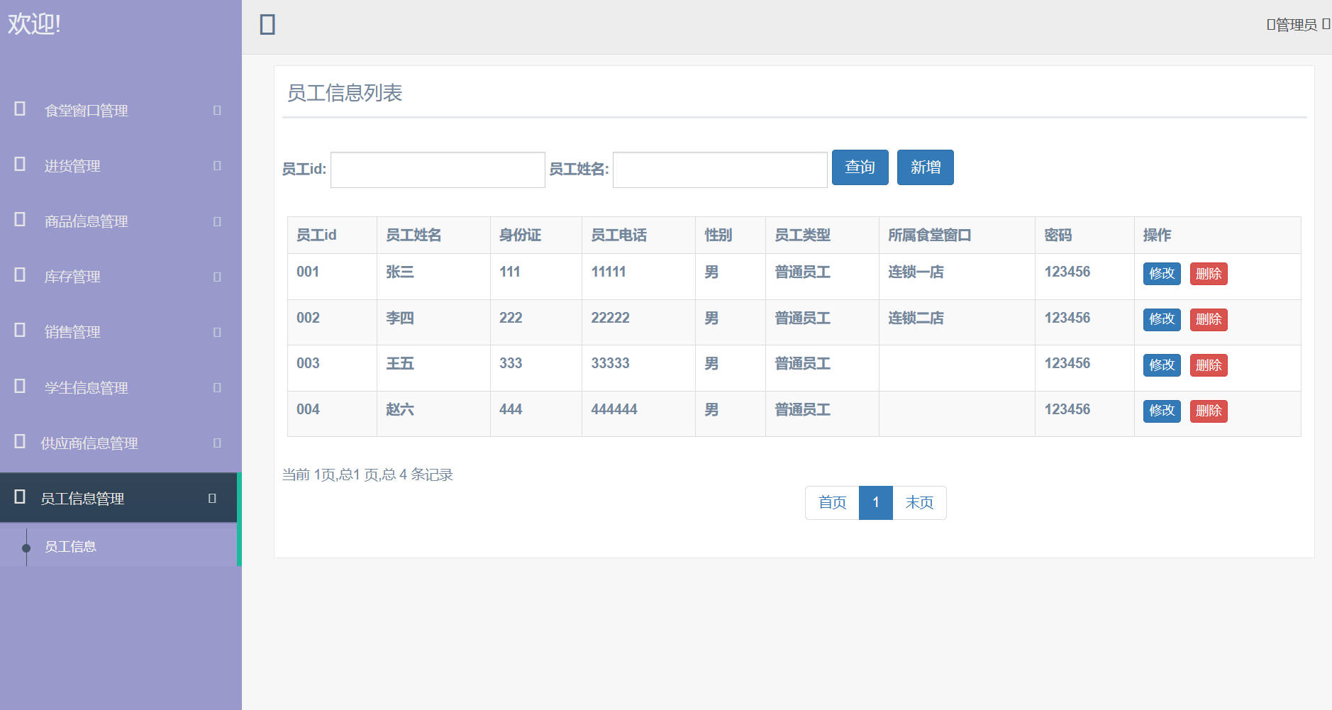 基于SpringBoot的高校食堂智慧点餐管理系统 - 员工信息管理.jpg界面截图