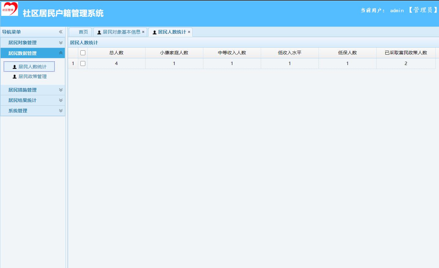 基于SpringBoot的社区户籍信息管理系统 - 居民数据统计.jpg界面截图
