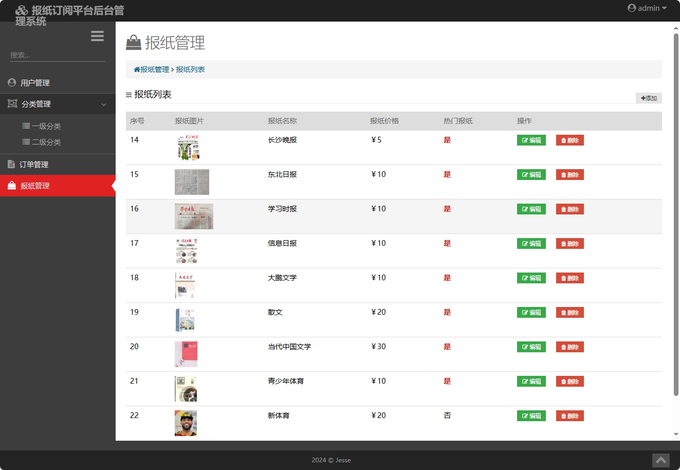 基于SpringBoot的模拟报纸订阅管理系统 - 报纸管理&添加.png界面截图
