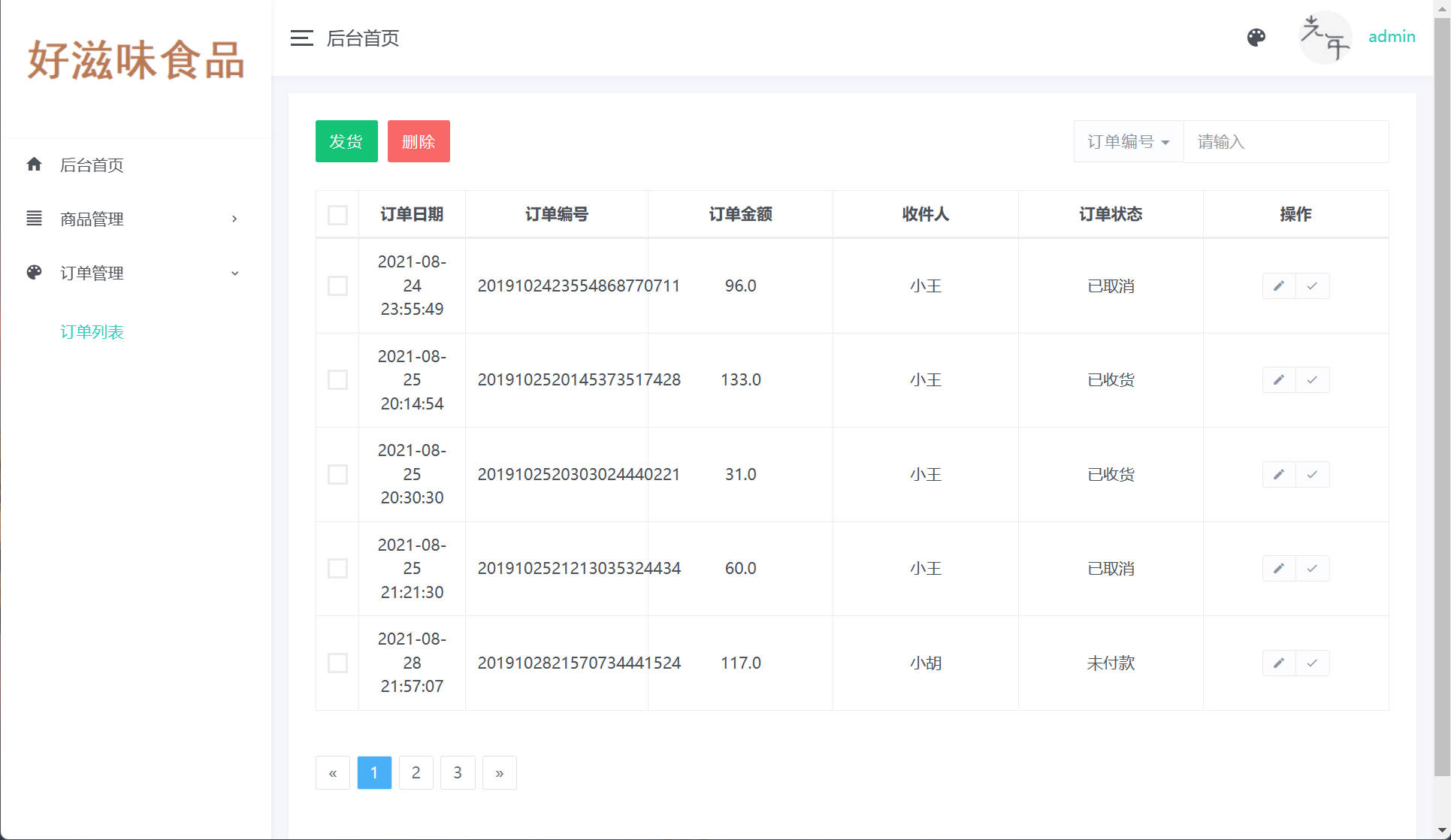 基于SpringBoot的在线零食销售管理系统 - 订单列表管理.jpg界面截图