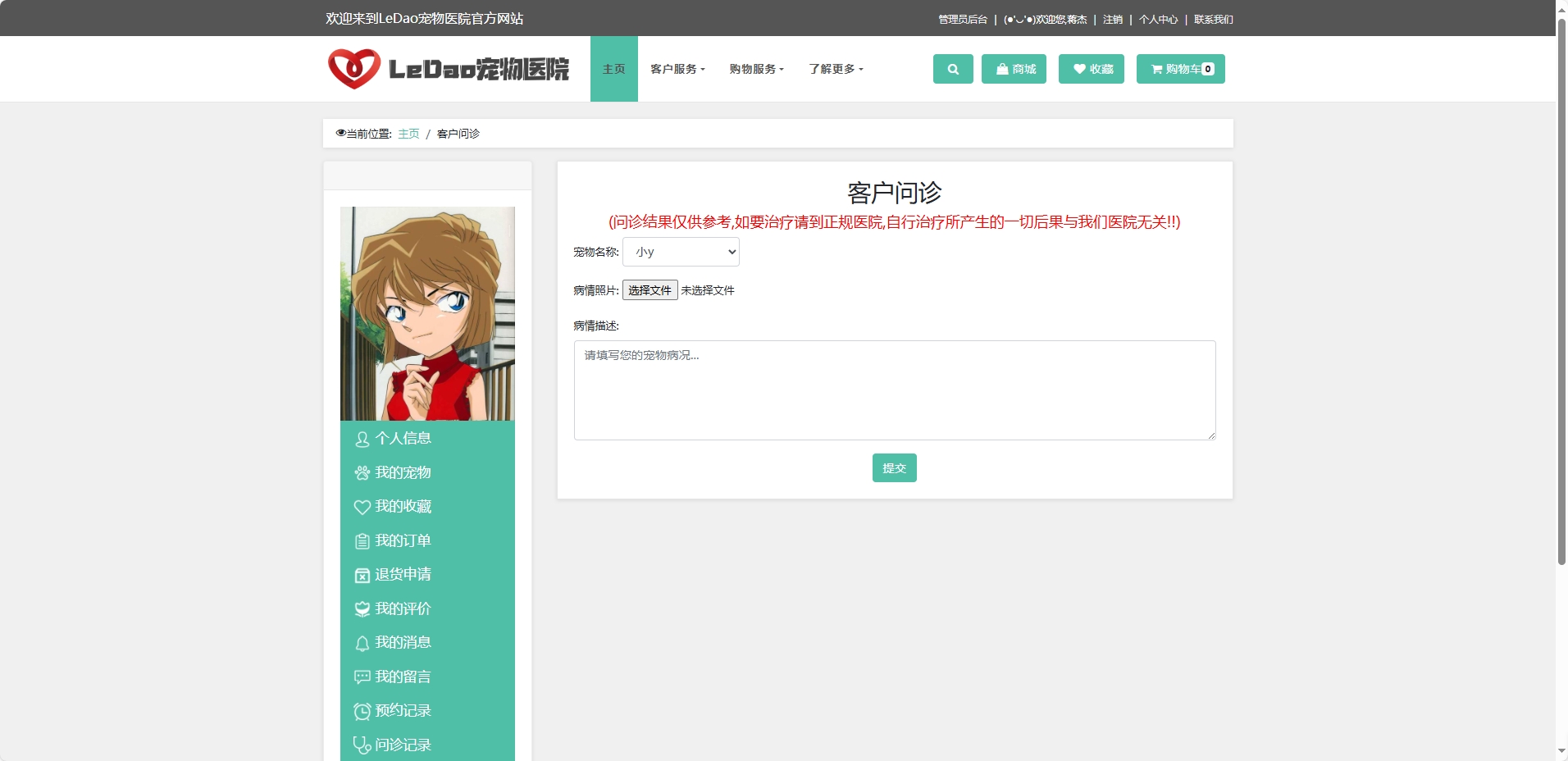 基于SpringBoot的宠物医院日常业务管理系统 - 客户问诊.png界面截图