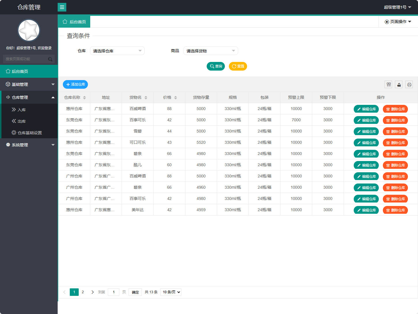 基于SpringBoot的智慧仓储管理系统设计与实现 - 仓库管理.jpg界面截图