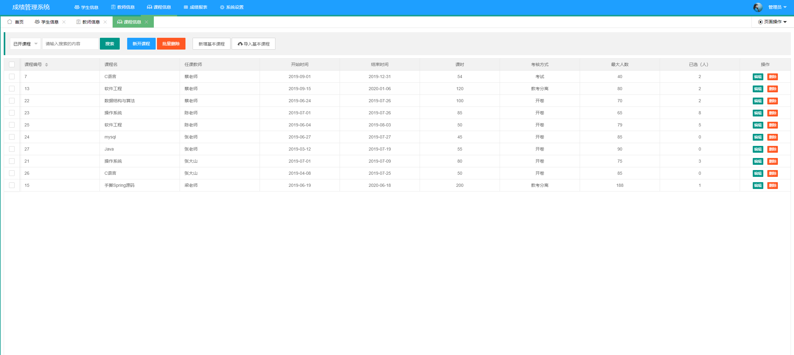 基于SpringBoot的学生成绩信息管理与查询系统 - 课程表增删改查.png界面截图