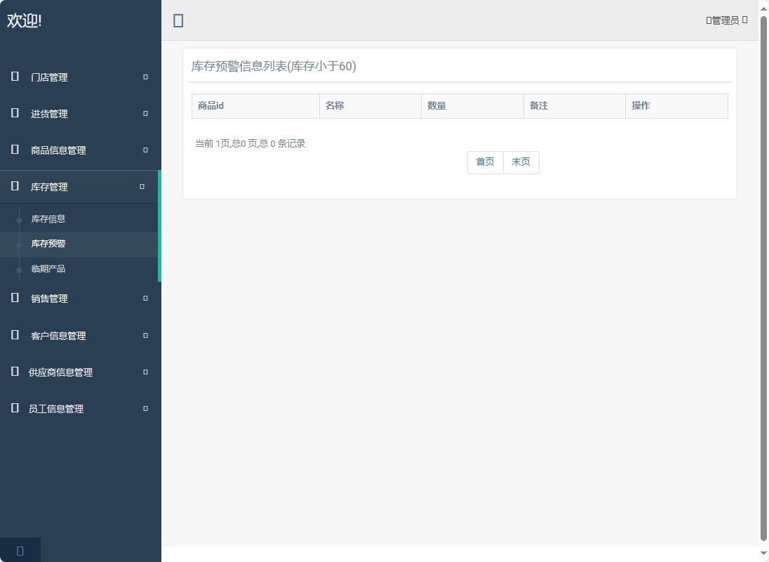 基于SpringBoot的超市进销存管理系统 - 库存预警管理.png界面截图