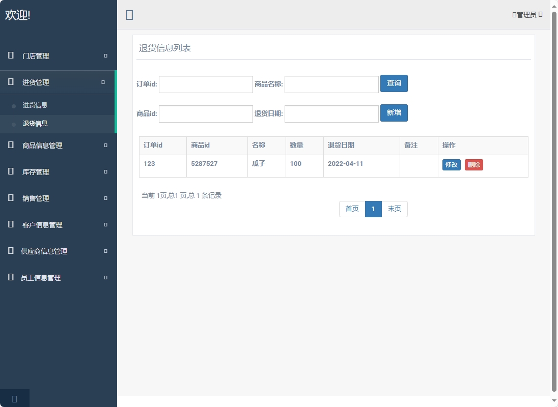 基于SpringBoot的超市进销存管理系统 - 退货信息管理.png界面截图