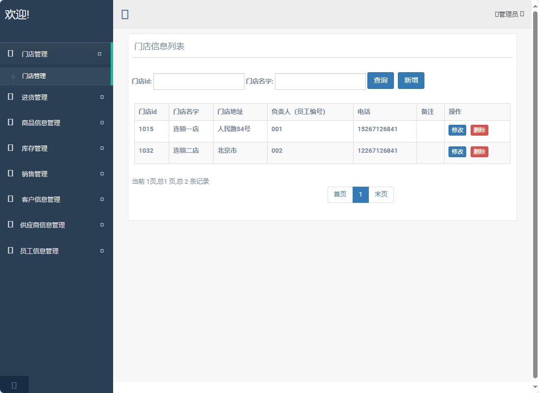 基于SpringBoot的超市进销存管理系统 - 门店信息管理.png界面截图