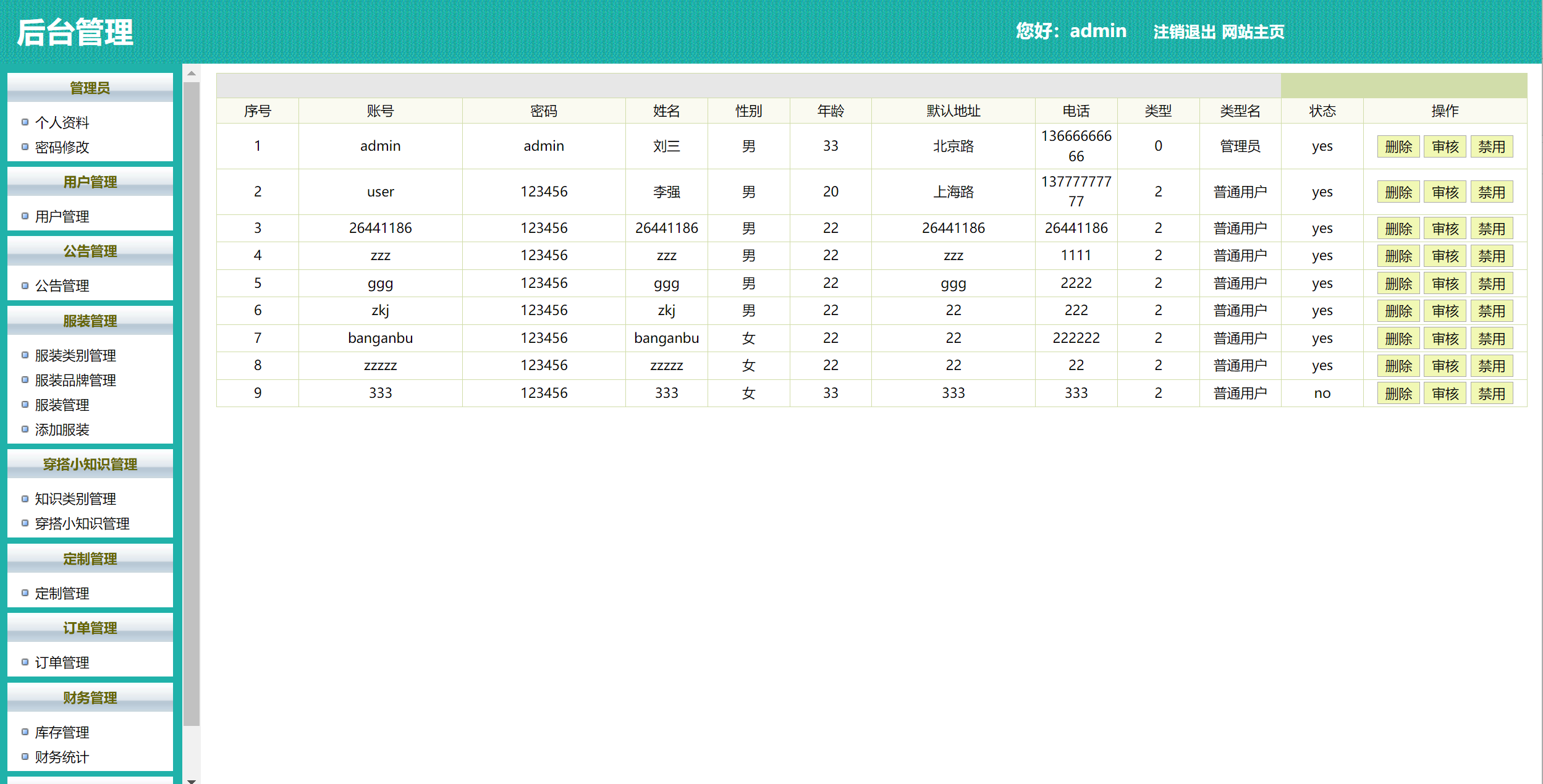 基于SSH框架的在线服装定制选购平台 - 用户管理.png界面截图