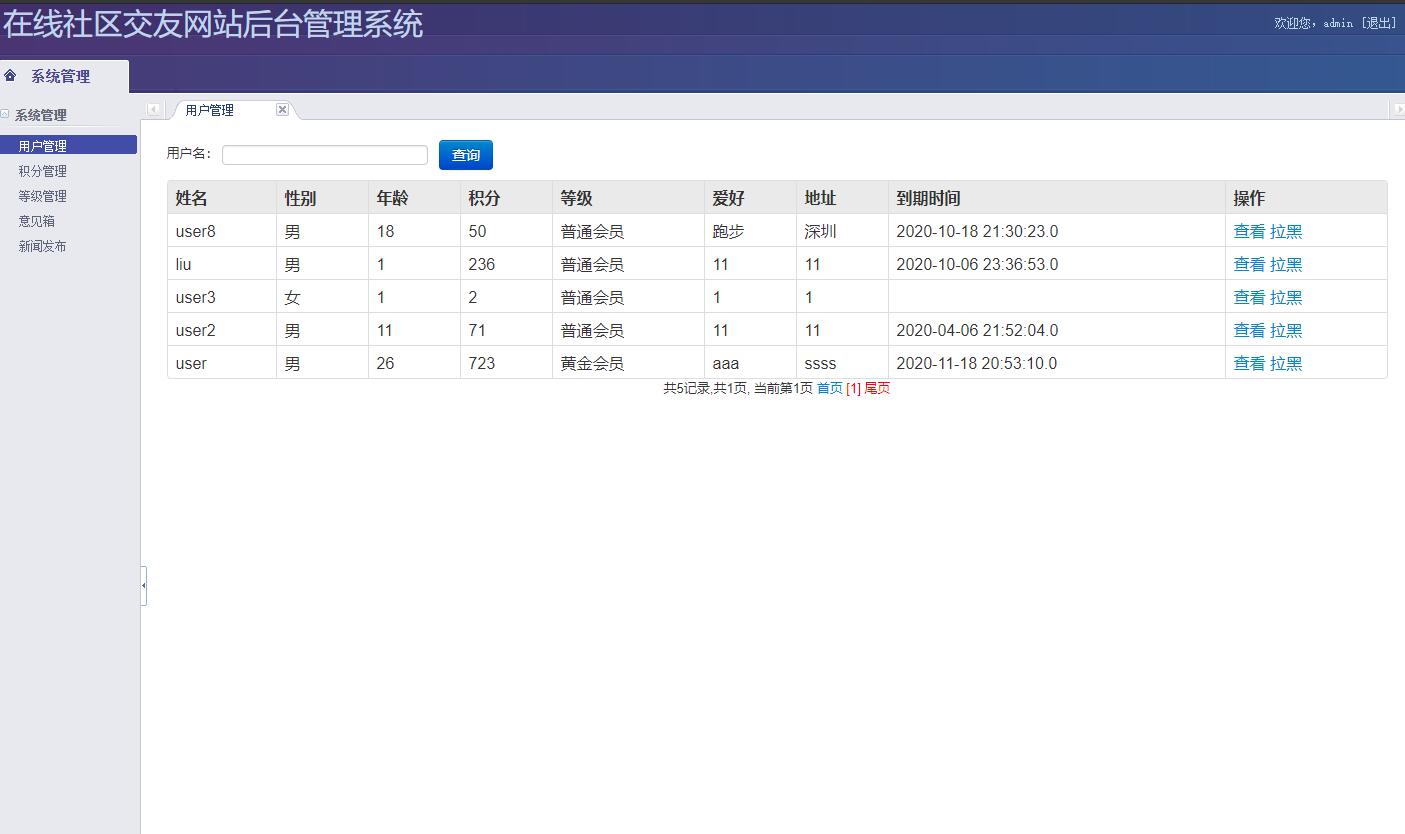 管理员用户管理界面