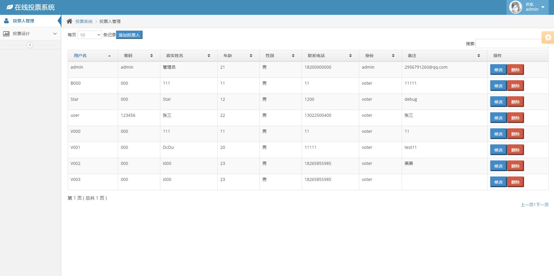 基于SSH框架的在线问卷管理系统 - 用户管理.jpg界面截图