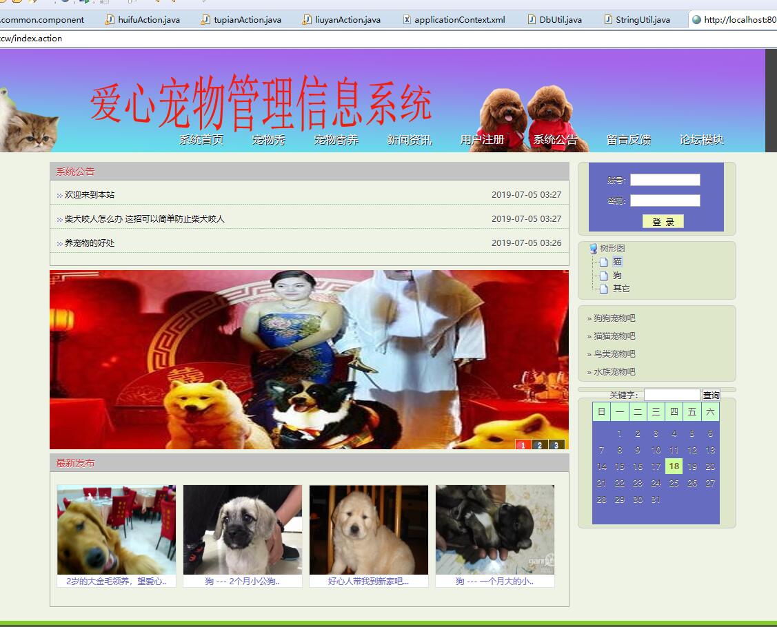 基于SSH框架的宠物领养与饲养交流平台系统界面截图