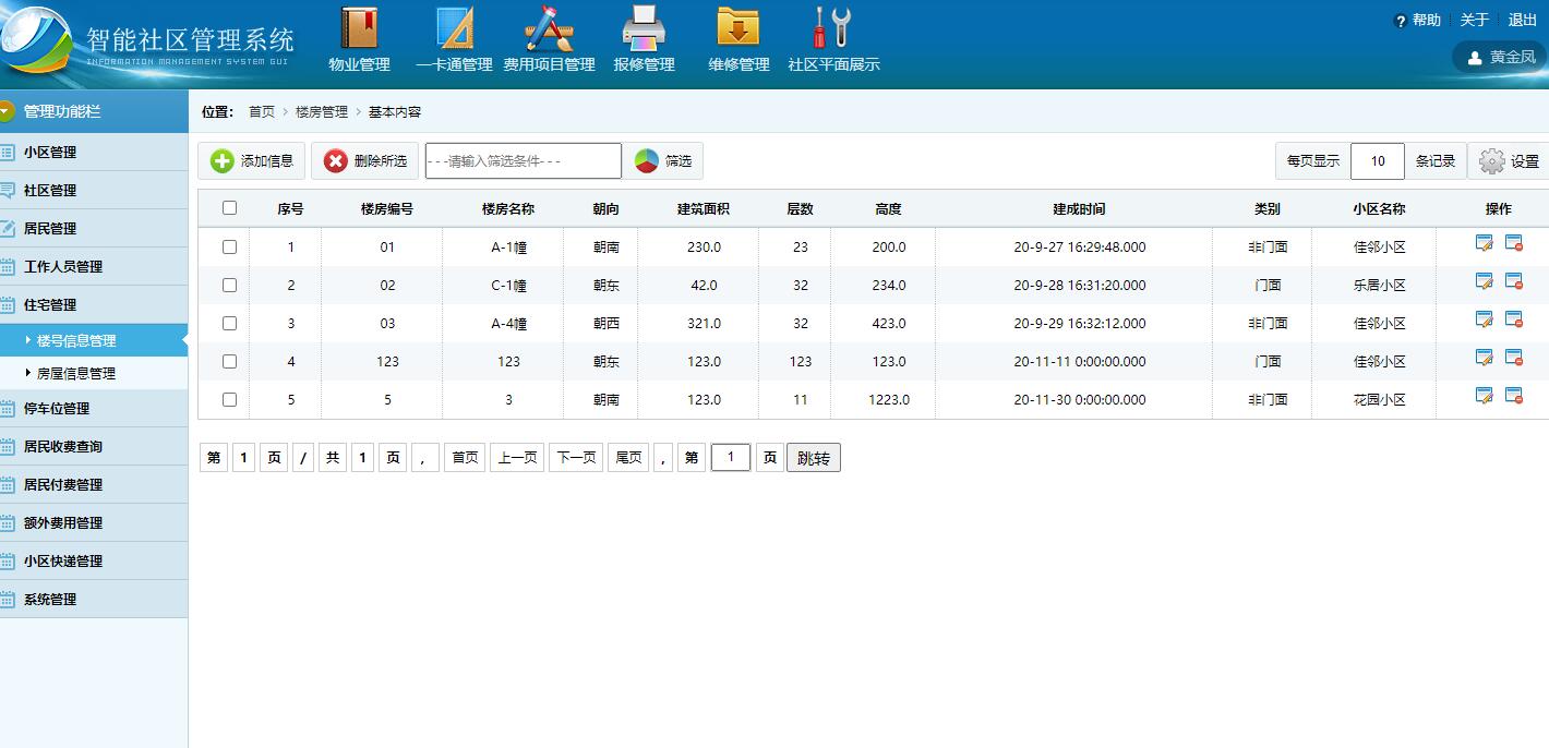 基于SSH框架的智能社区住户信息管理系统 - 房屋管理.jpg界面截图