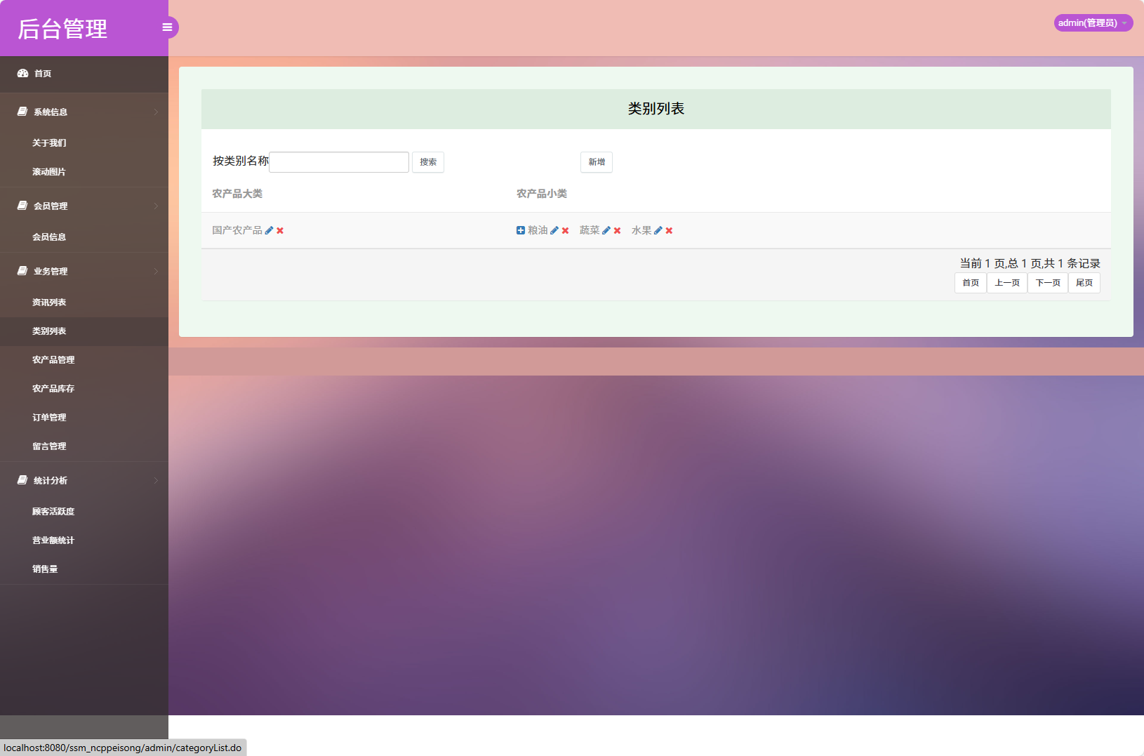 基于SSM框架的农产品物资配送管理系统 - 列表类别管理.png界面截图