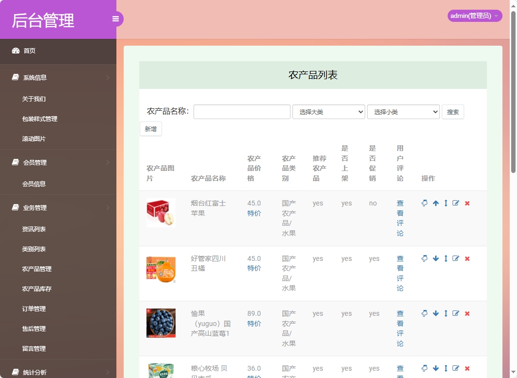 基于SSM框架的农产品在线销售与智能物流平台 - 农产品管理.png界面截图