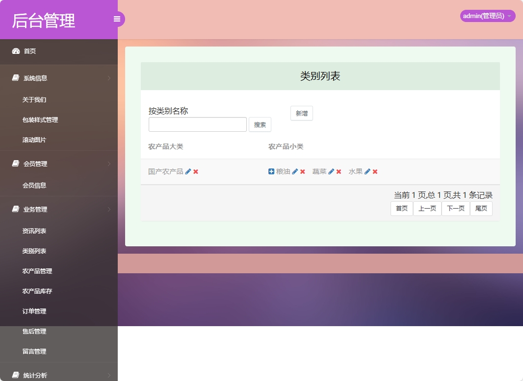 基于SSM框架的农产品在线销售与智能物流平台 - 资讯类别管理.png界面截图