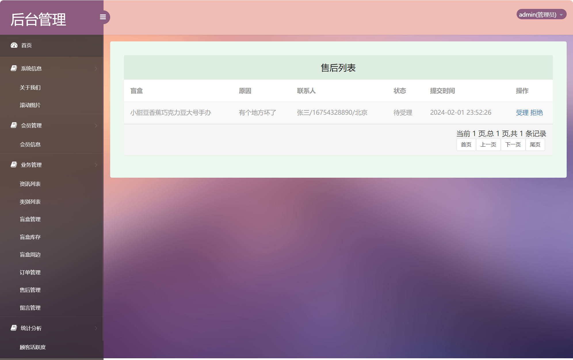 基于SSM框架的在线盲盒商城与管理系统 - 售后管理.jpg界面截图