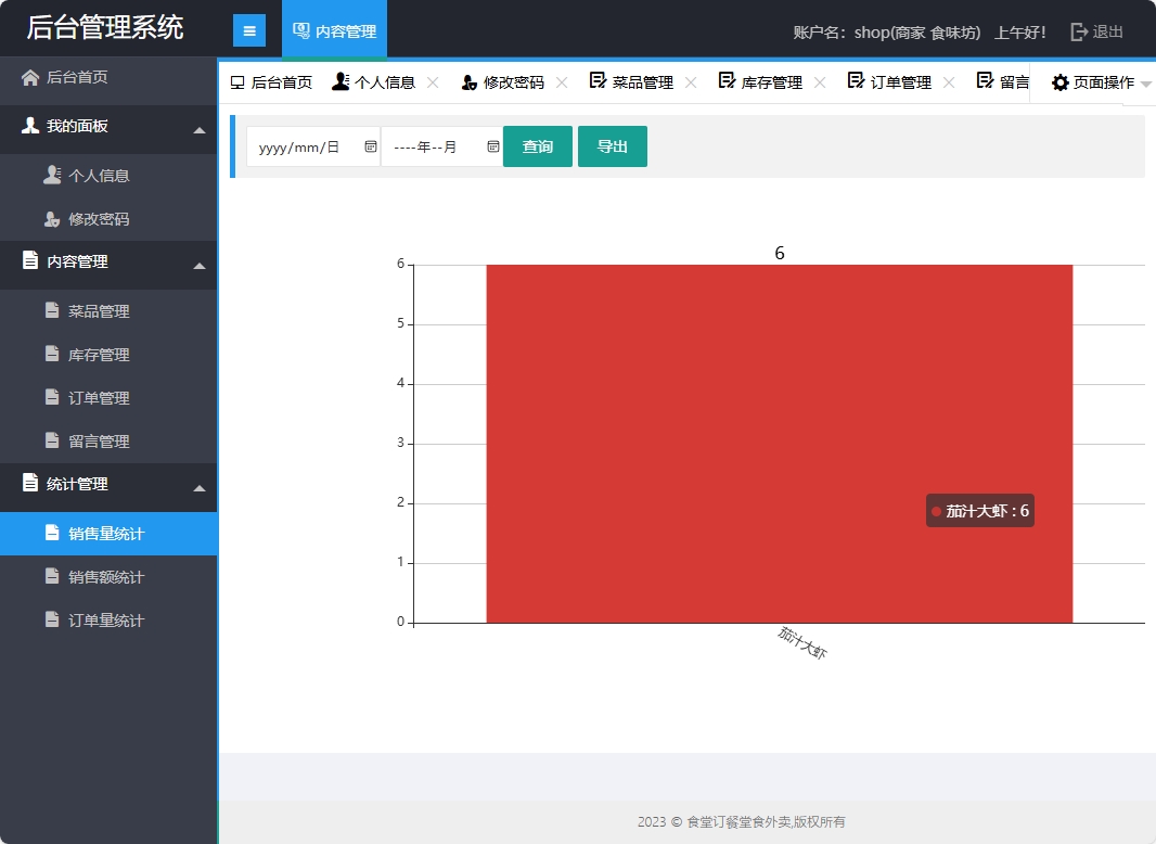 基于SSM框架的校园食堂多商户点餐平台 - 销售额统计.png界面截图