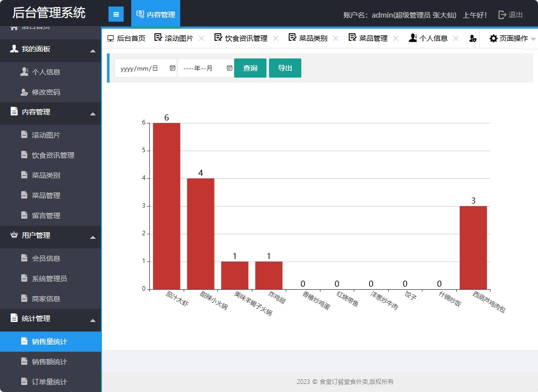 基于SSM框架的校园食堂多商户点餐平台 - 销售量统计.png界面截图