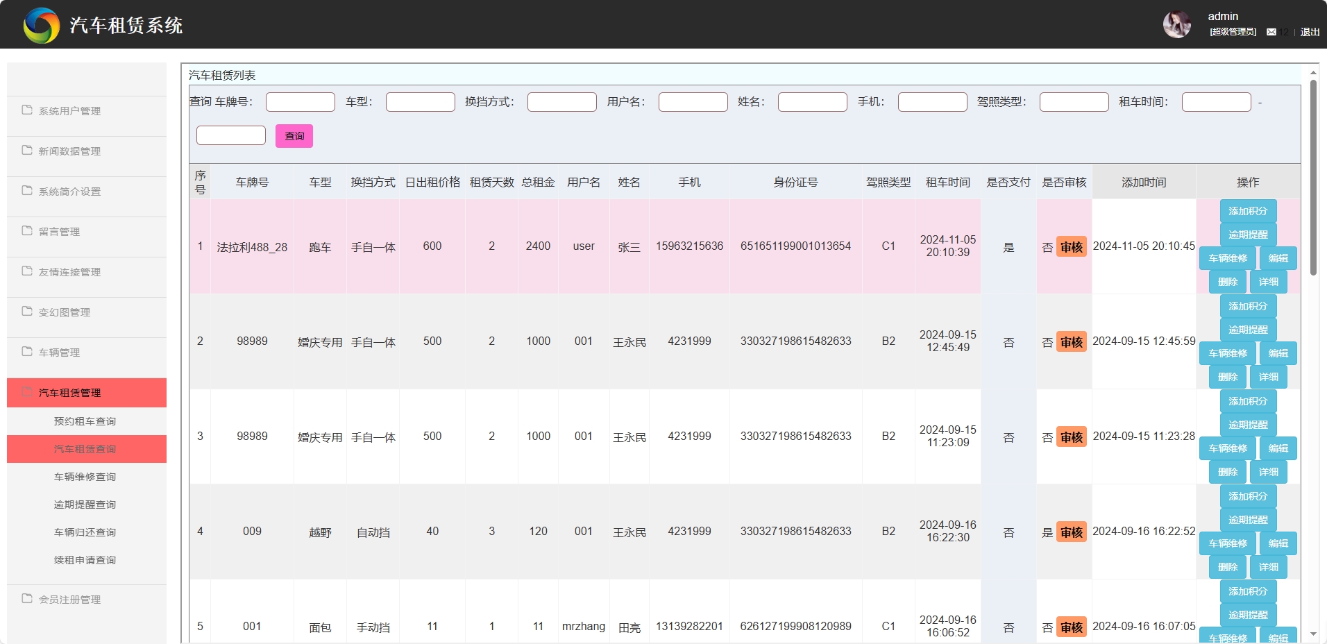 基于SSM框架的汽车租赁信息管理系统 - 骑车租赁管理.png界面截图