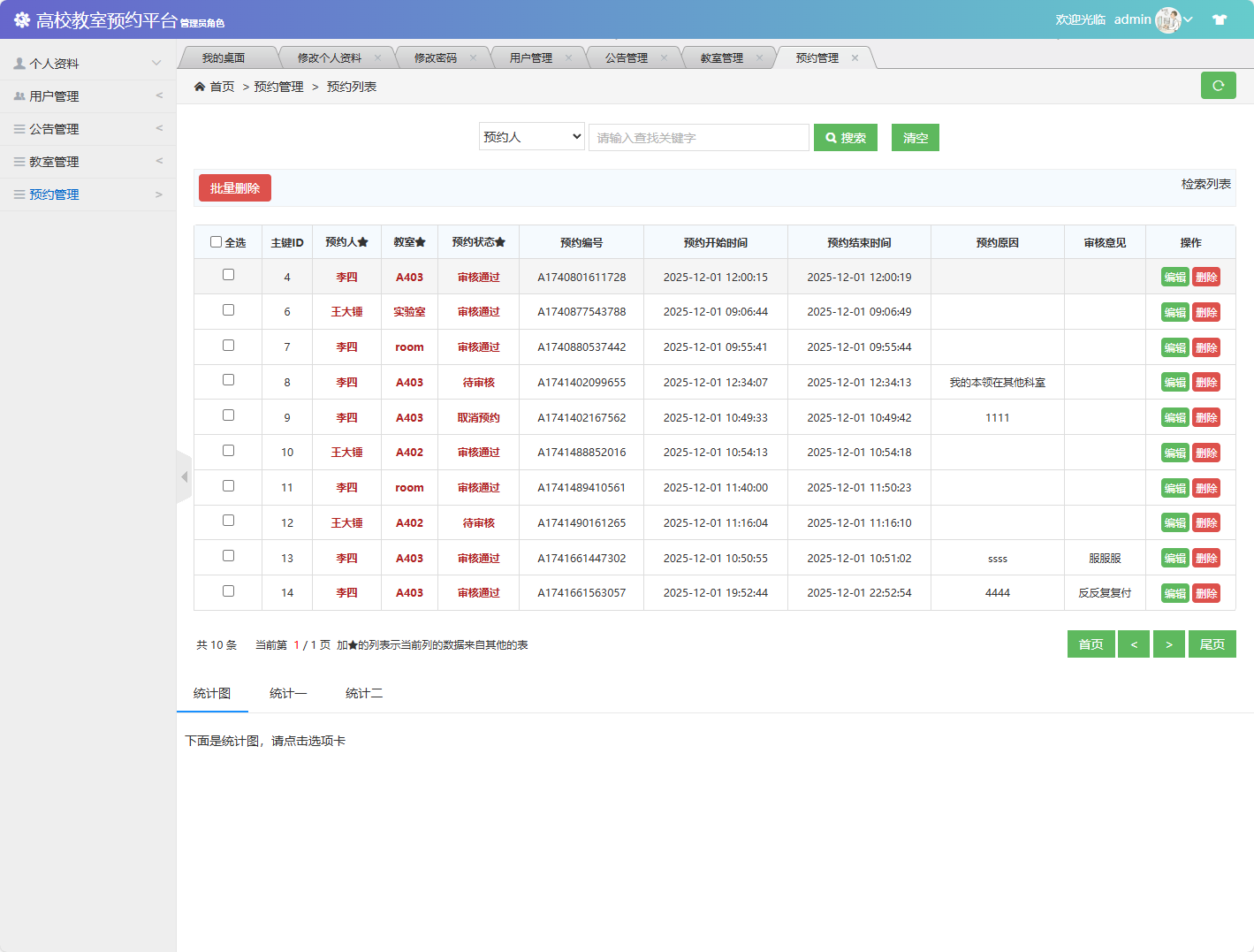 基于SSM框架的多角色教室预约管理系统 - 预约管理.png界面截图