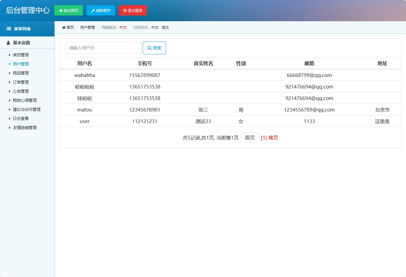 基于SSM框架与协同过滤算法的零食电商推荐系统 - 用户信息管理.png界面截图