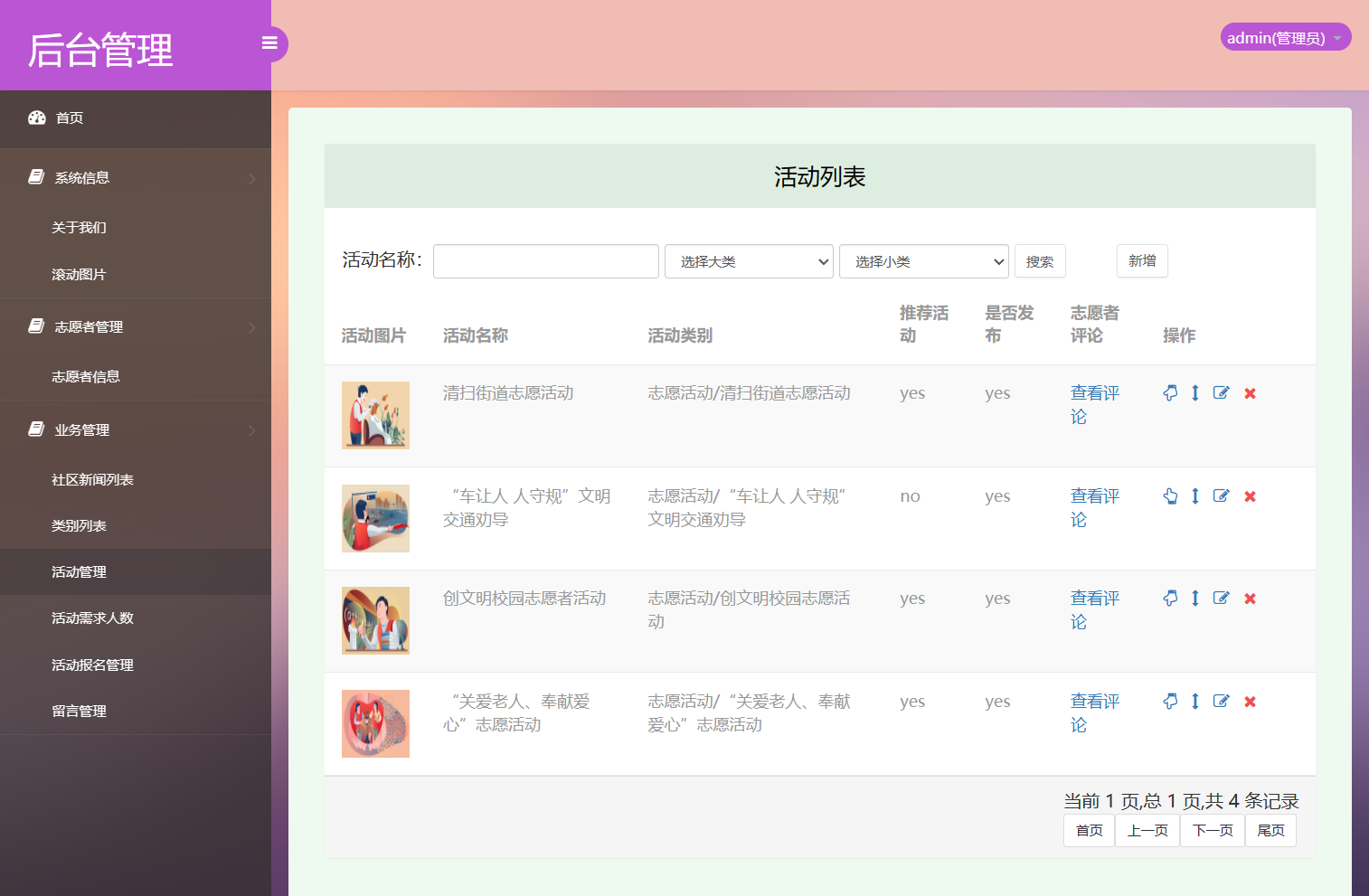 基于SSM框架的社区志愿者服务管理系统 - 志愿服务管理.png界面截图
