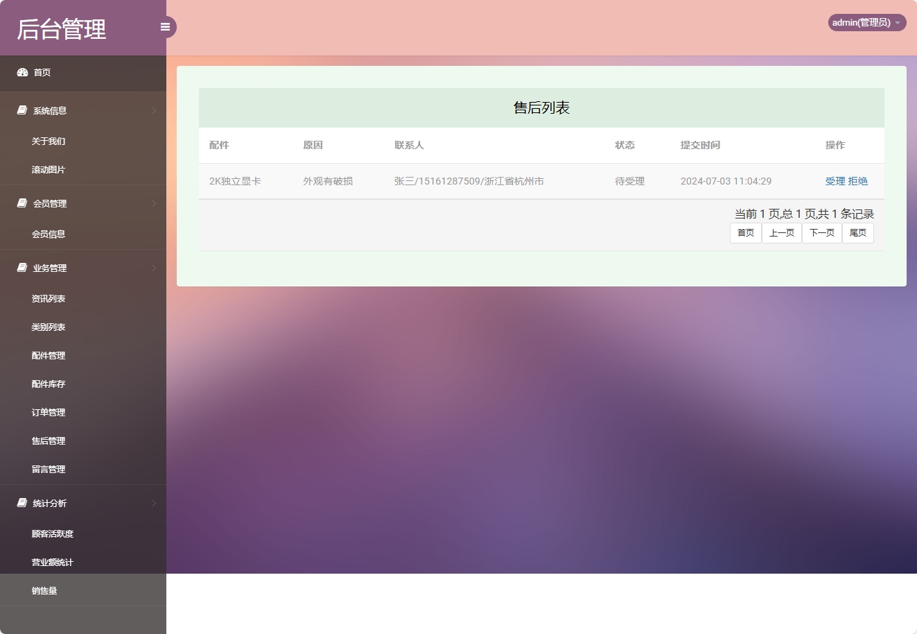 基于SSM框架的计算机配件在线商城系统 - 售后管理.png界面截图